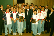 Governor Bush poses with the Greenville High School robotics team